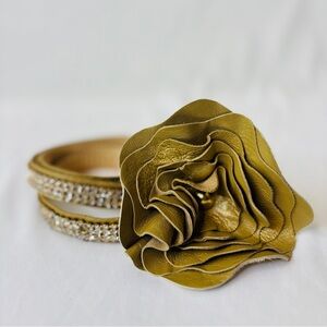 Vintage gold and rhinestone, leather flower belt S